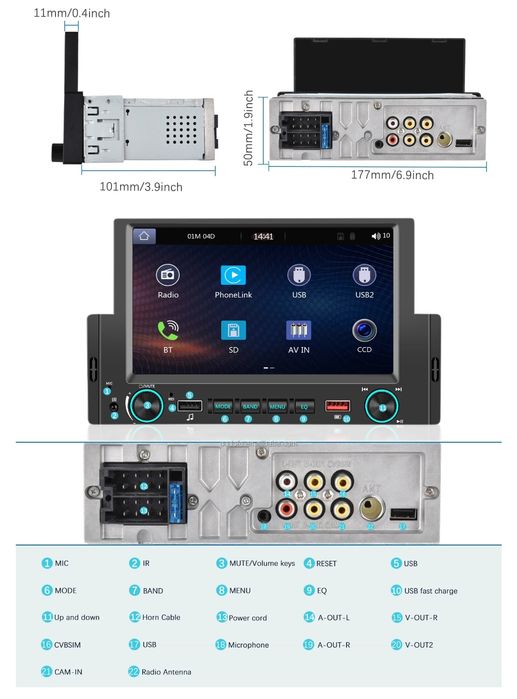 Rádio 1din 6,2" polegadas CARPLAY Android auto Bluetooth NOVO