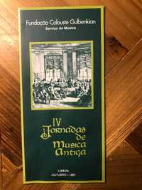 Folheto com Programa IV Jornadas de Música Antiga  outubro 1983