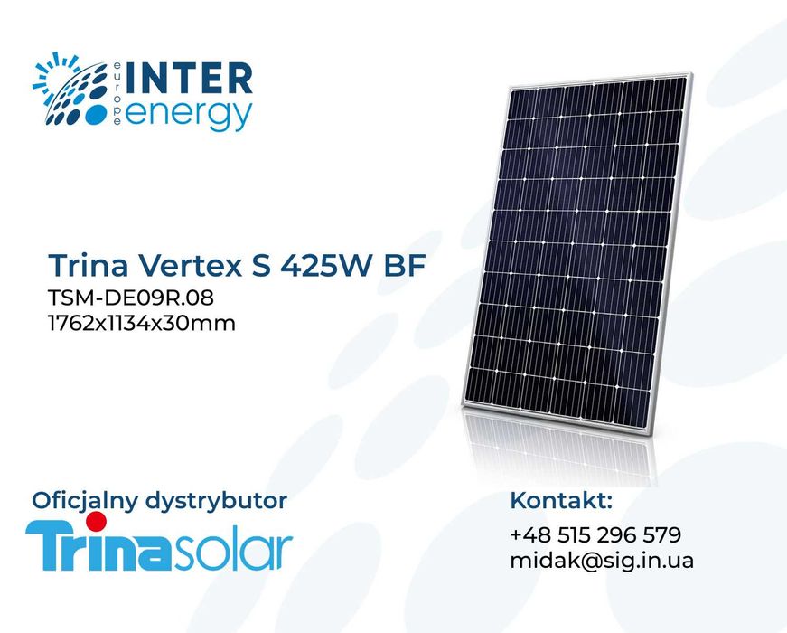 Panele Fotowoltaiczne Trina Vertex S 425W BF (265 zł/BRUTTO)