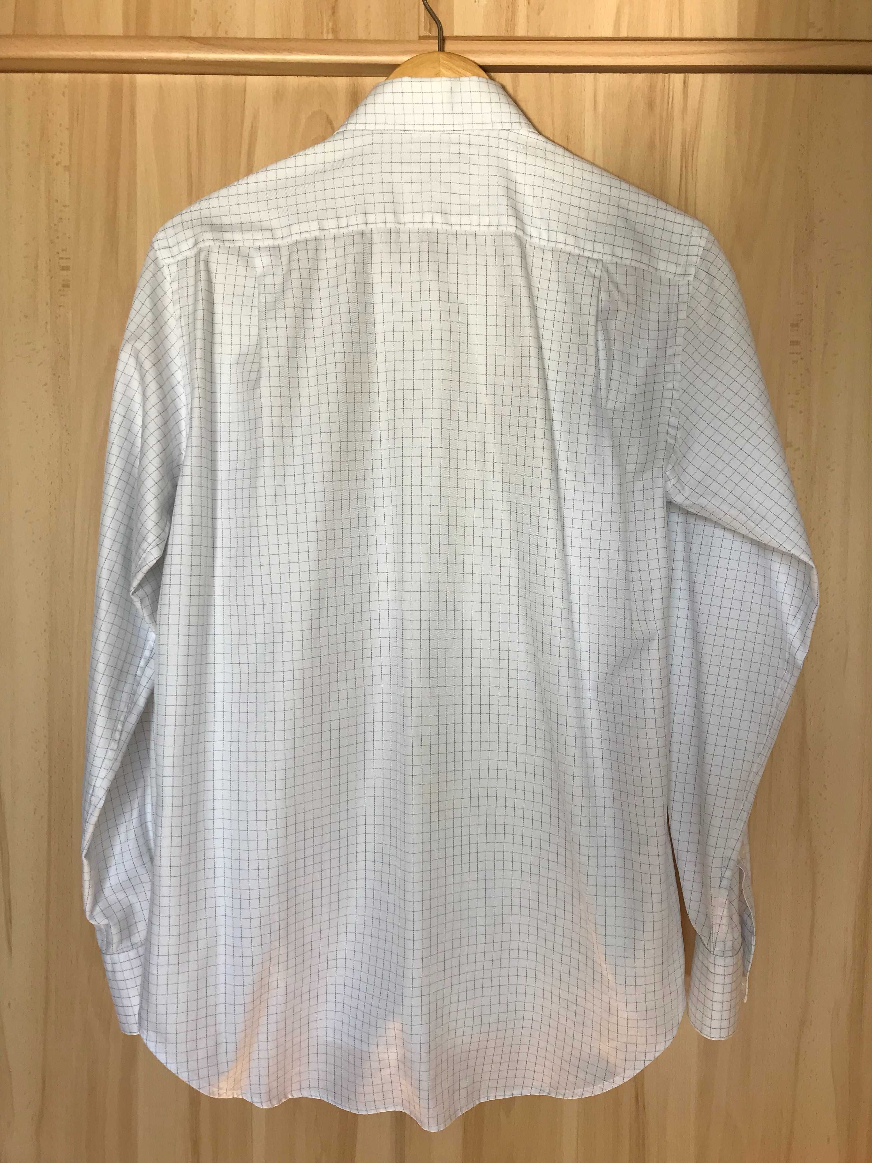 Męska biała koszula one-piece-collar Loro Piana 'André' w kratkę r. S