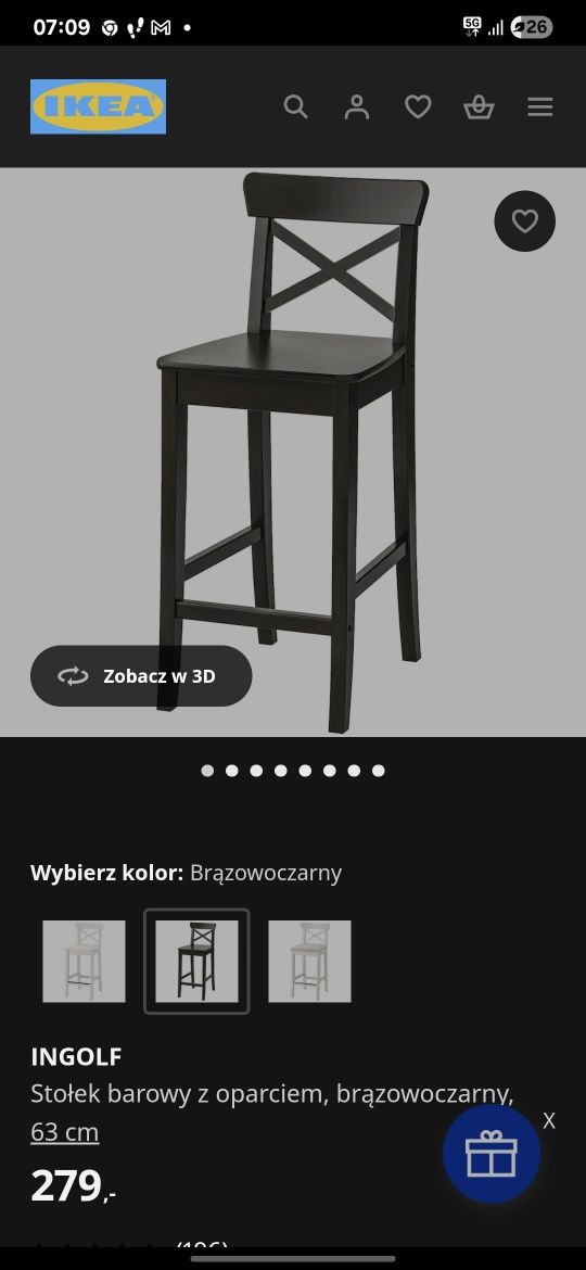 INGOLF IKEA Stołek barowy bar krzesło wysokie POLECAM