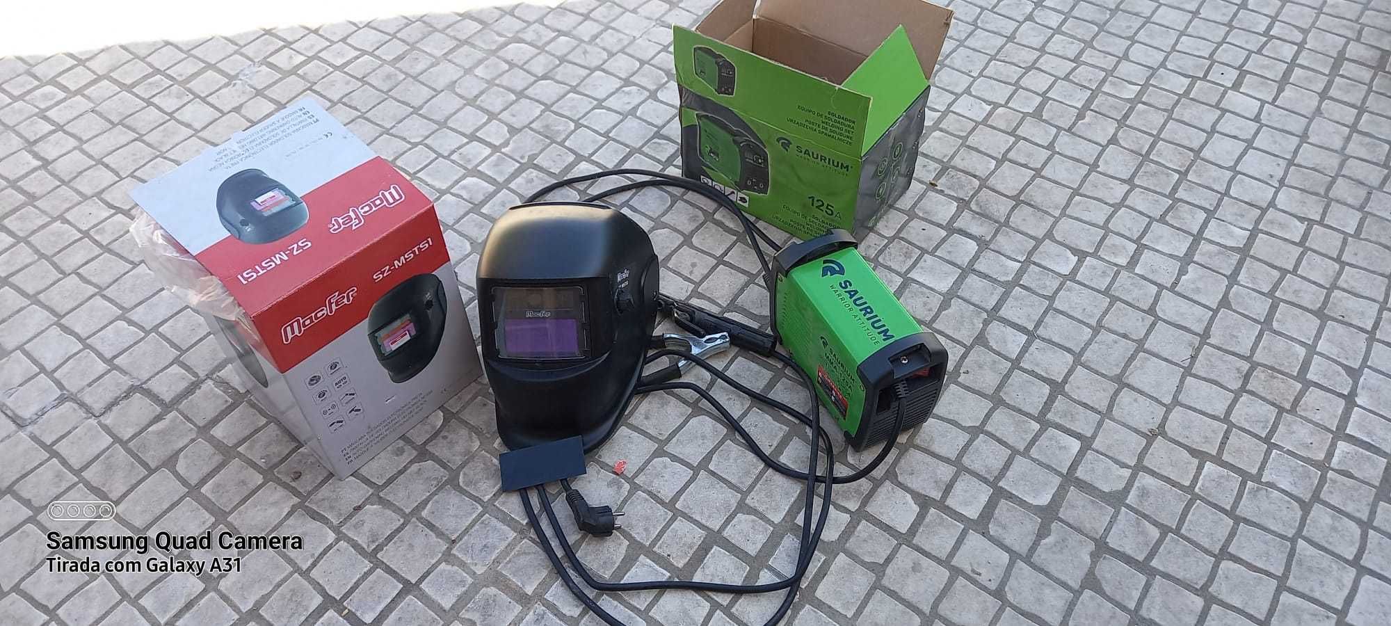 Máquina de Soldar MMA-125A 125A + Capacete Macfer NOVO + Elétrodos
