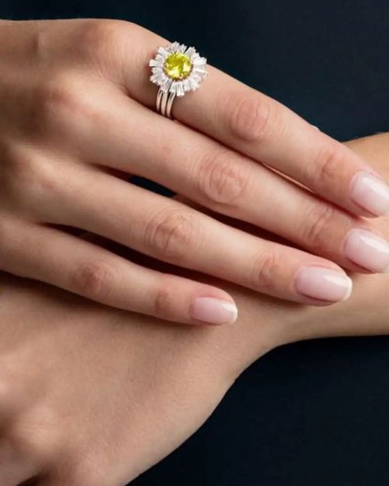 Anel Swarovski Cristais Amarelo Triplo Três aneis Biju Sunshine T55