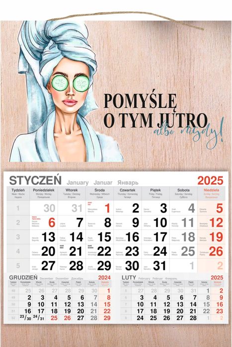 kalendarz 2025 jednodzielny drewniany prezent na dzień kobiet z