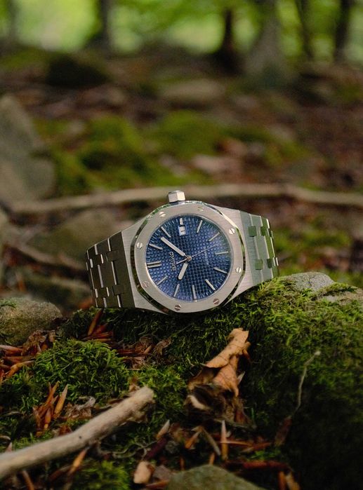 Zegarek Seiko Mod Royal Oak Ciemnoniebieska Granatowa tarcza