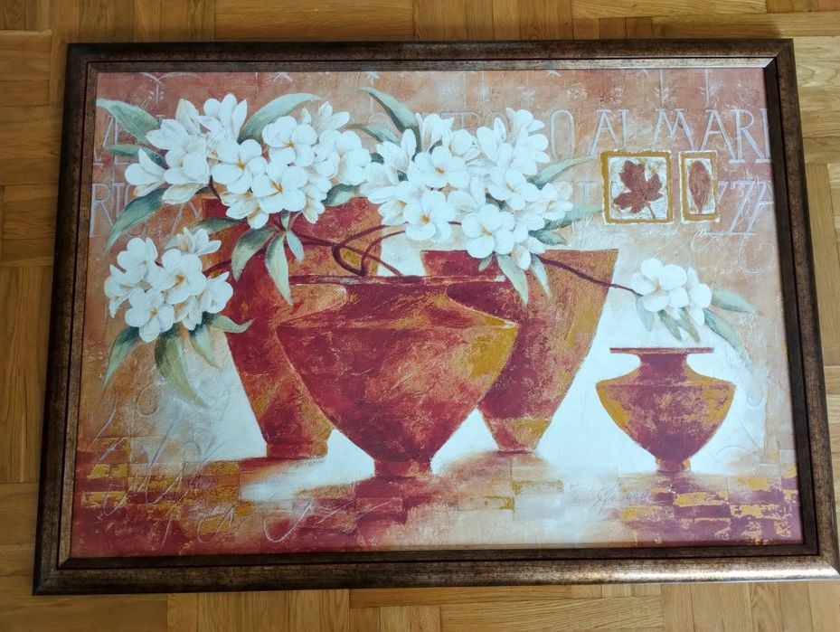 Duży obraz w ramie w kolorze mosiądzu