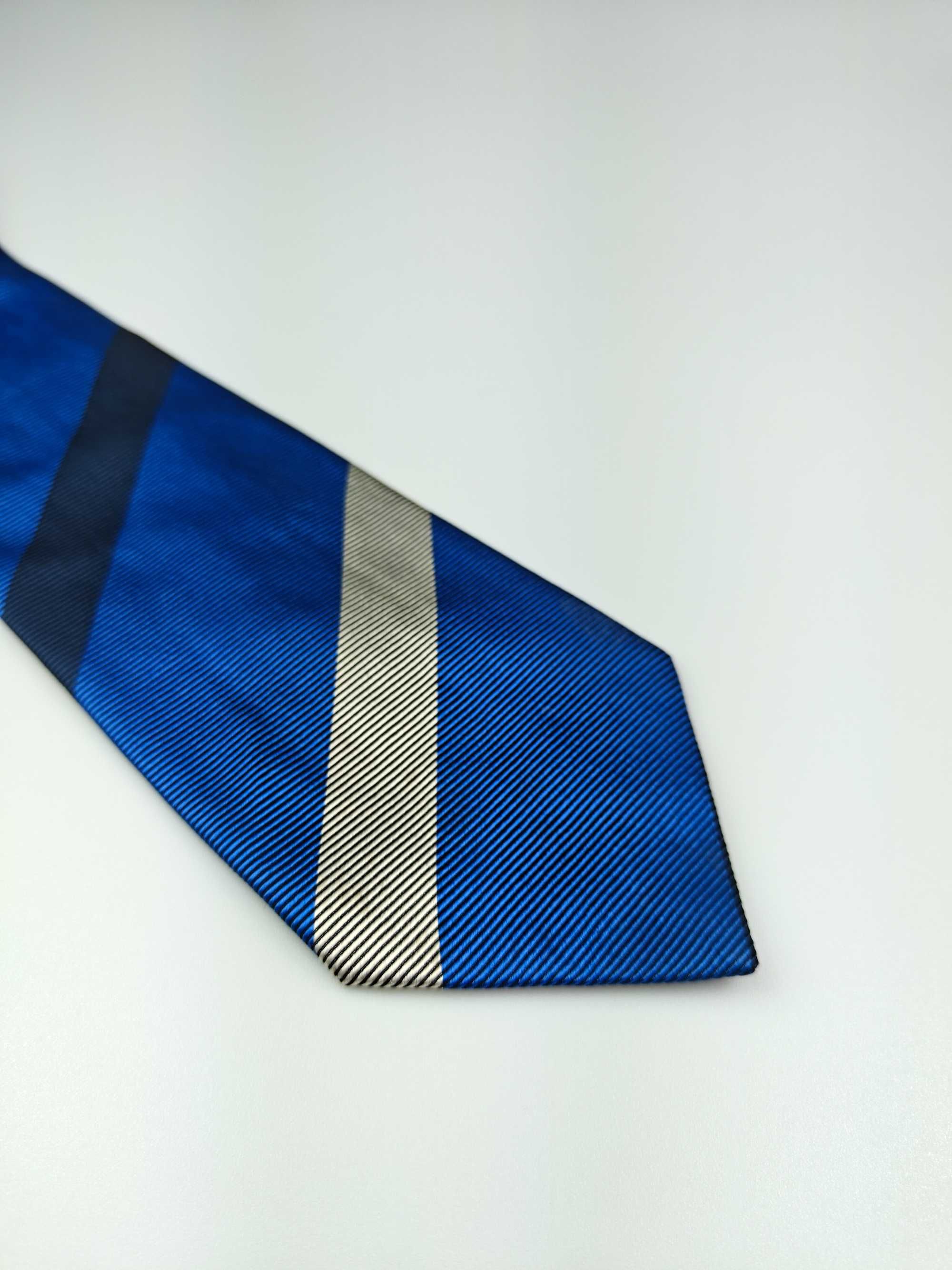 Fendi granatowy niebieski jedwabny krawat w paski regimental wrz165