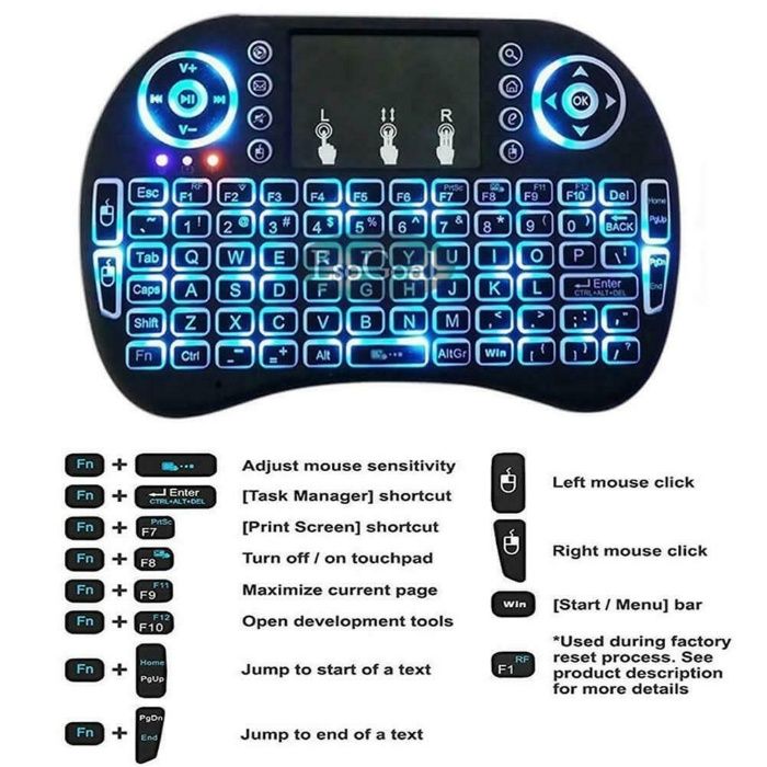 Teclado Retroiluminado RGB Wireless Rato a Bateria- Comando PC SmartTv