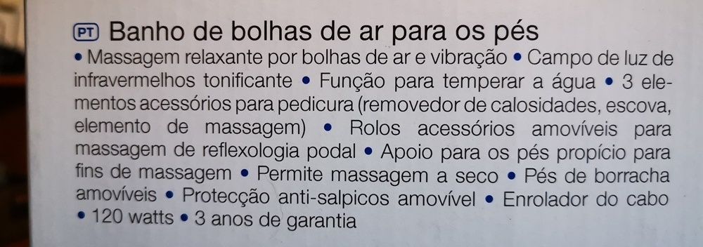 Aparelho de massagens para pés com Infravermelhos e bolhas de ar