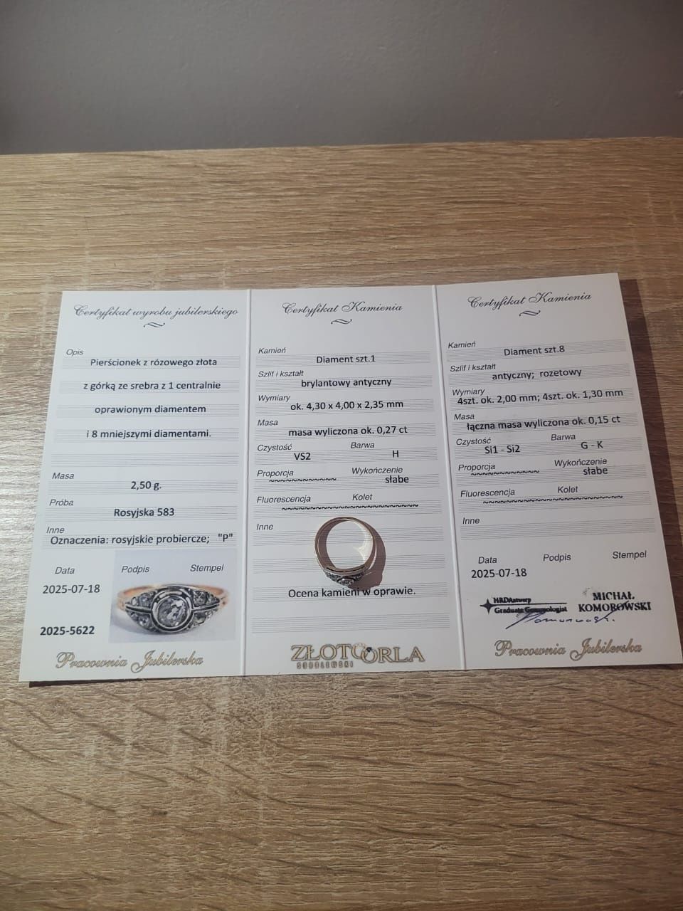 Złoty zestaw biżuterii z diamentami, HRD ANTWERP certyfikat !!!