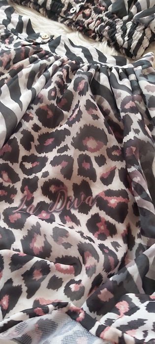 Komplet la diva panterka zebra szyfon spódnica koszula bluzka krótka