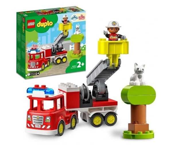 LEGO Duplo Wóz strażacki. Strażak kotek. Błyskające światła, dźwięki