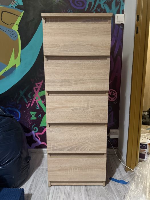 Komoda wąska 5 szuflad kolor dąb sonoma