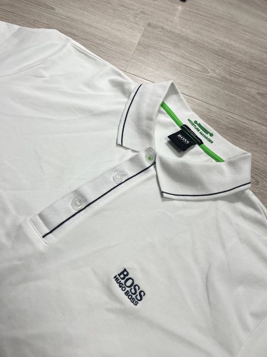 Белое мужское поло футболка Hugo Boss