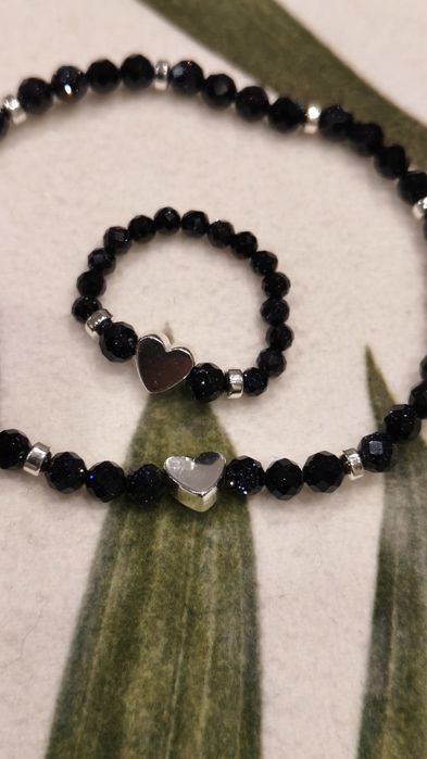 Zestaw bransoletka i pierścionek z naturalnych kamieni Piaskowiec