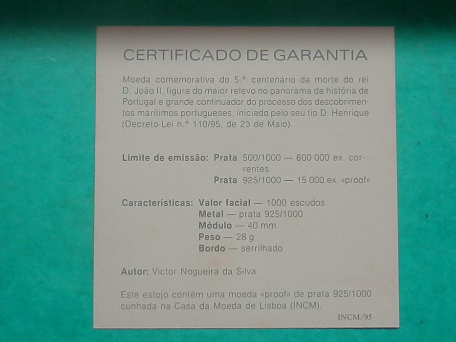 1350 - PROOF: 1.000$00 1995 D. João II, por 33,00
