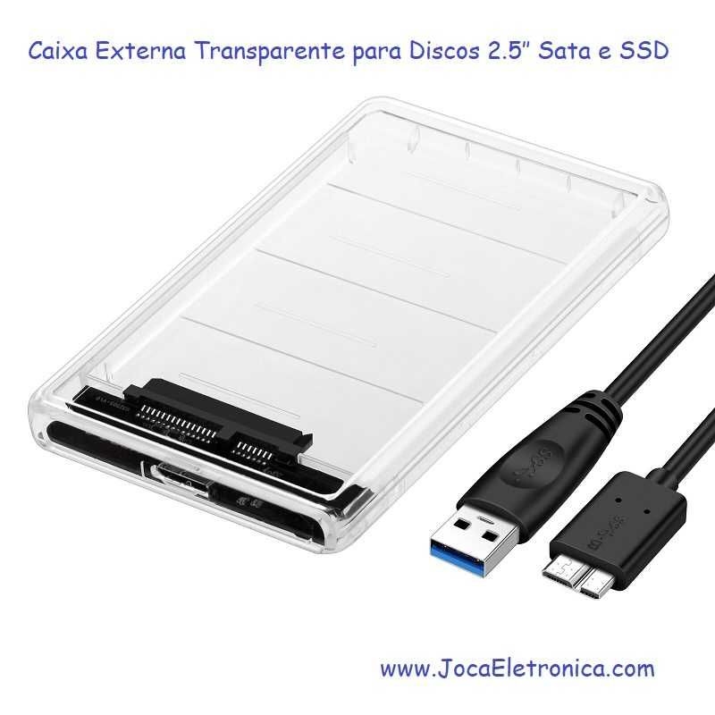 Caixa Externa Transparente para Discos 2.5″ Sata e SSD.