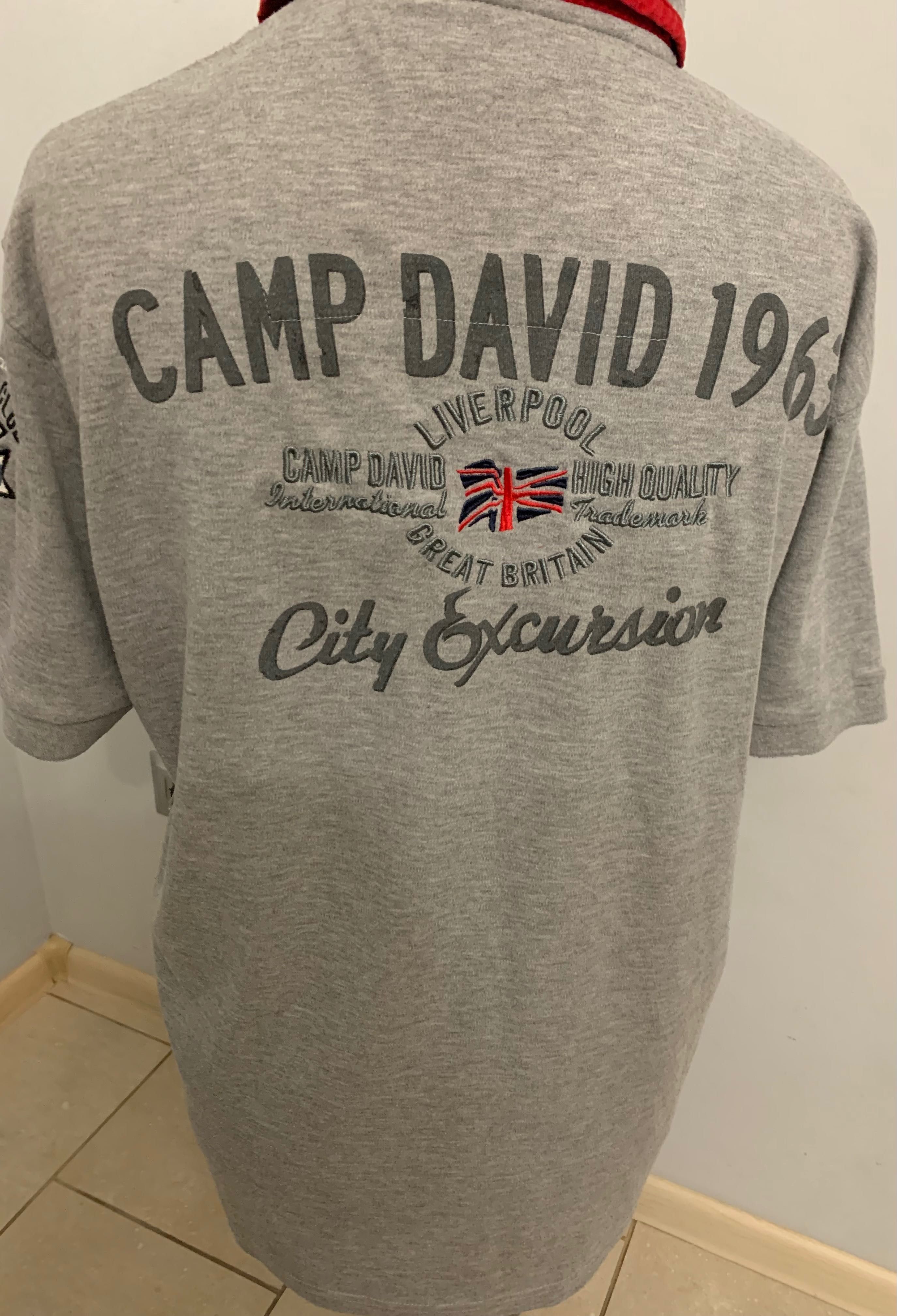 Camp David  liverpool męska markowa, szara koszulka polo XXXL naszywki