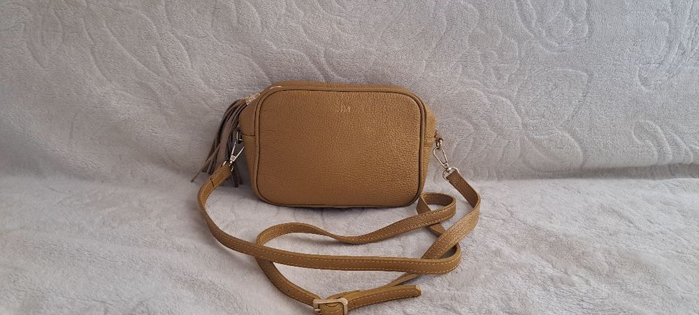 Skórzana,  musztardowa torebka damska- skóra naturalna