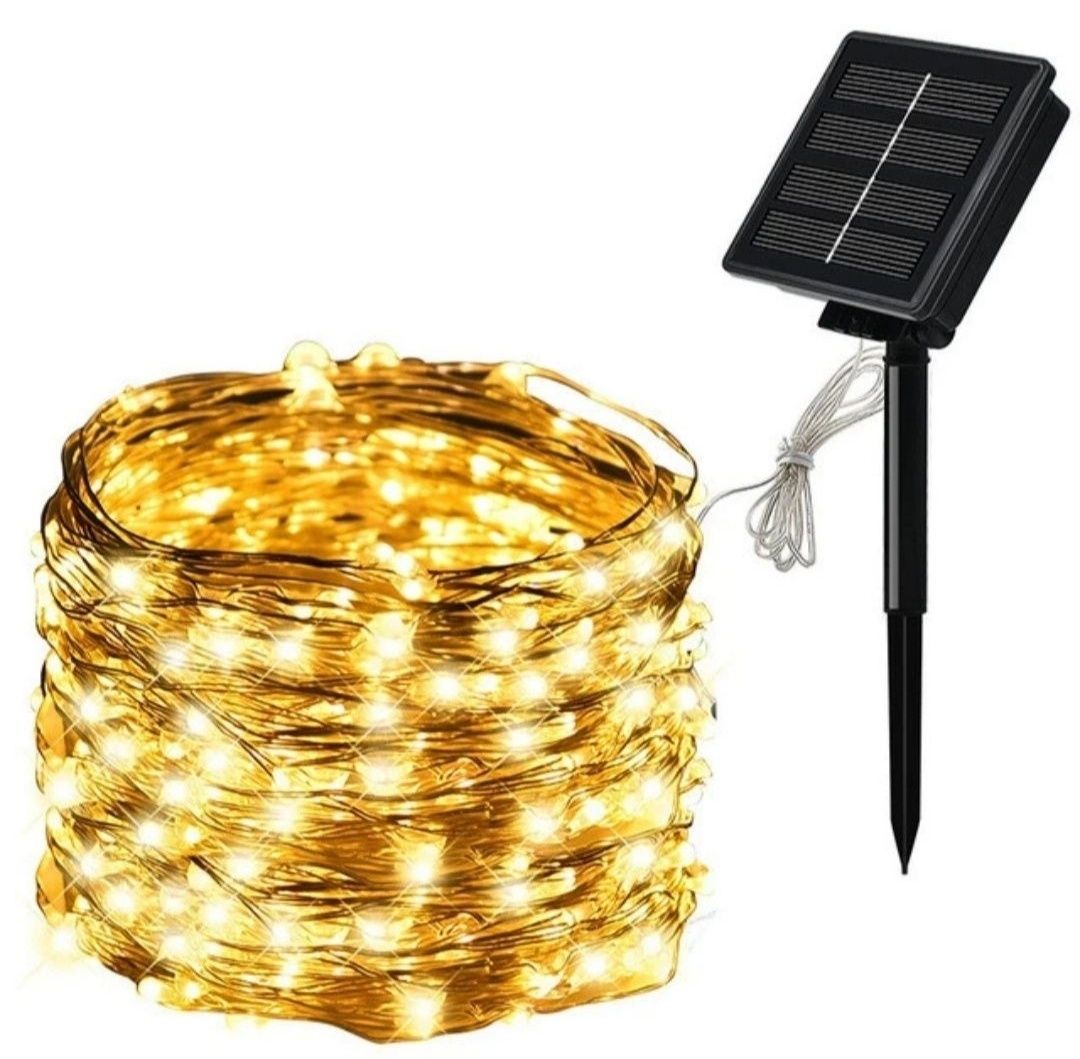 Lampki solarne do ogrodu 100 led 12 m ledowe balkonowe oświetlenie