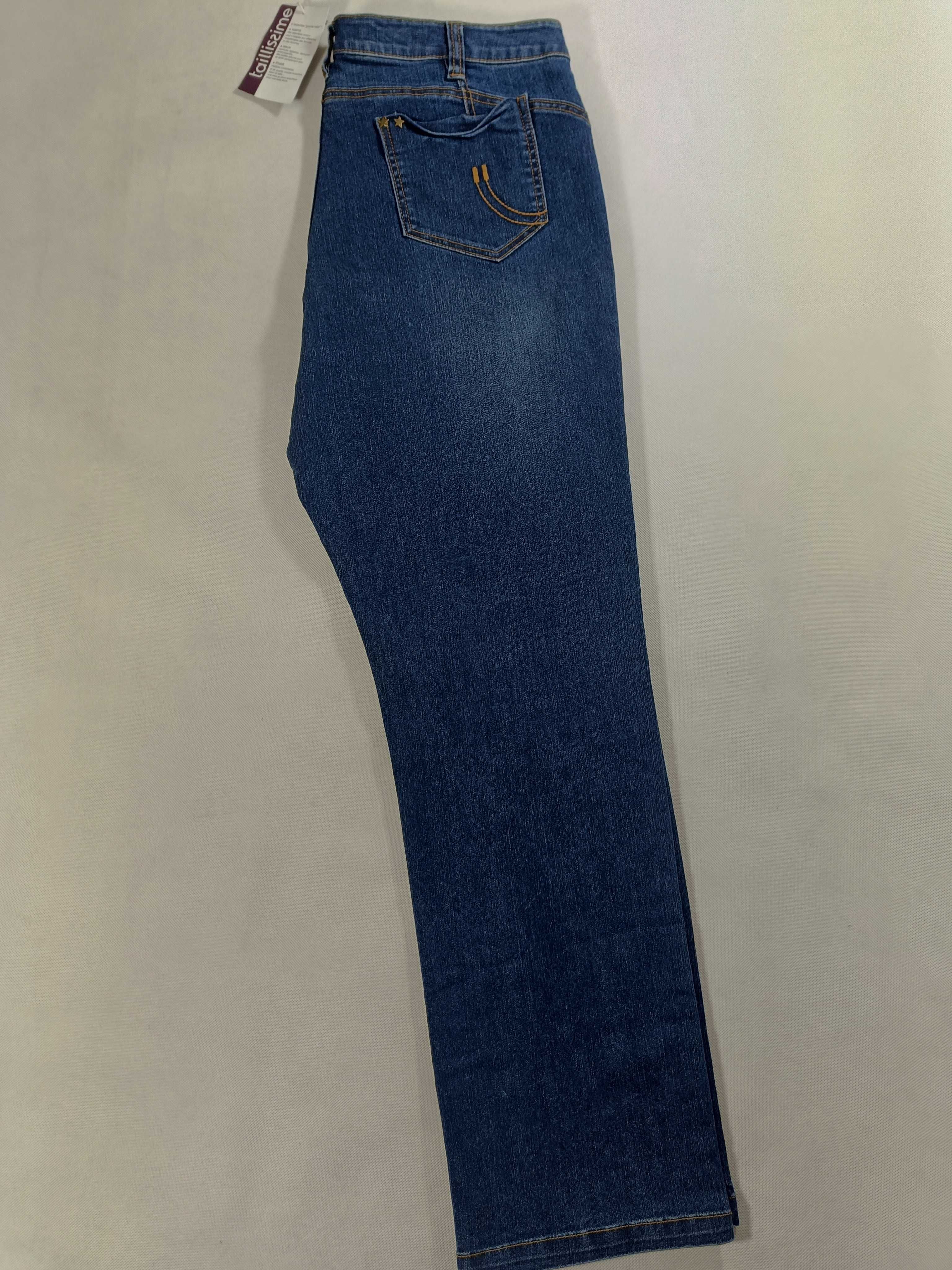 Spodnie 56 damskie jeans dżinsowe granatowe proste TAILLISSIME  SP0182