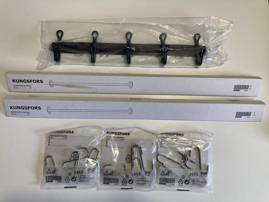 Barras de utensílios + ganchos.