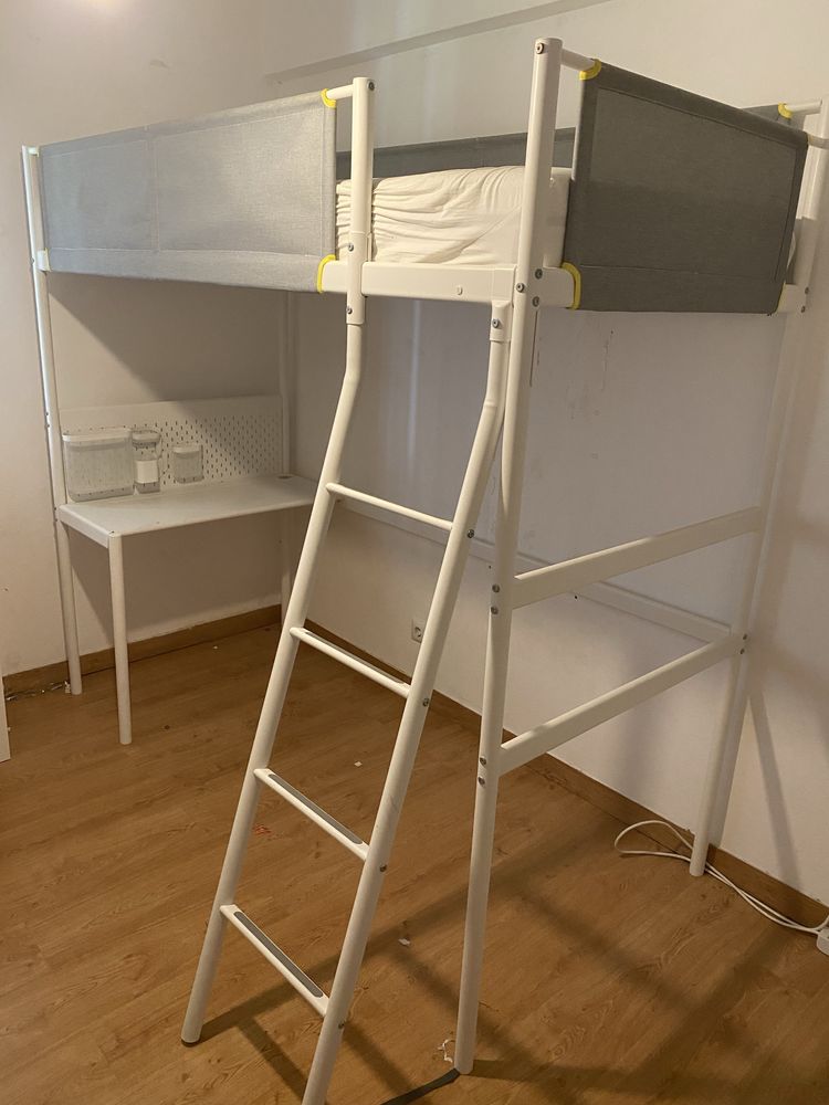 VITVAL Estrutura cama alta c/secretária, branco/cinz clr, 90x200 cm
