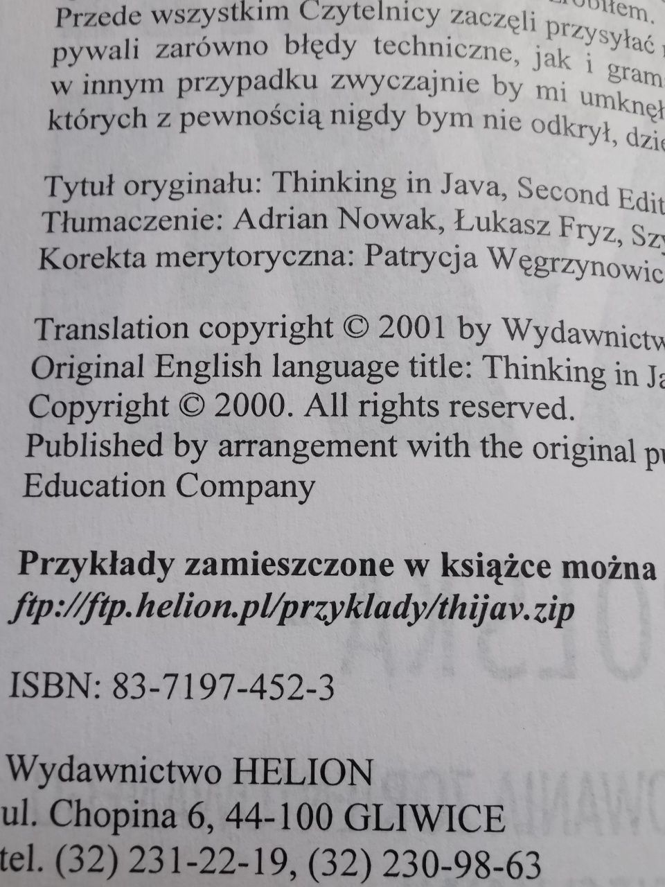 Książka Thinking in Java edycja polska