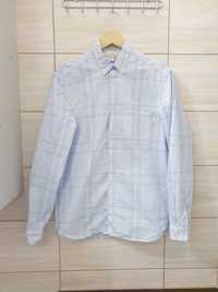 Biała błękitna balweniana koszula w kratkę regular fit H&M M
