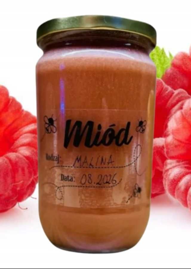 NATURALNY Miód z maliną DUŻY SŁOIK 950g