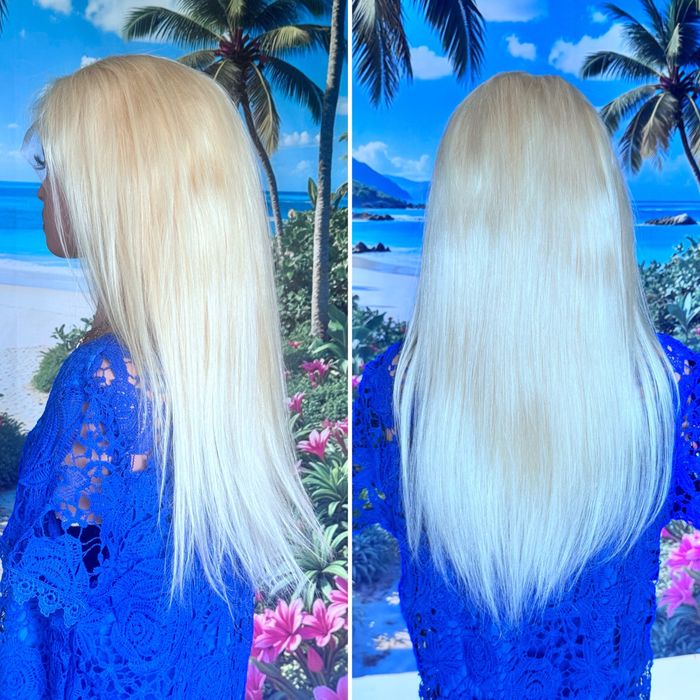 Натуральный парик система имитация кожи славянка блонд волосы