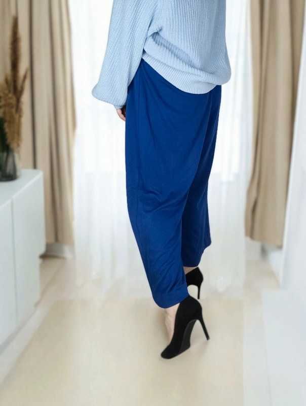 Chabrowe spodnie eleganckie materiał szerokie na gumce plus size 52
