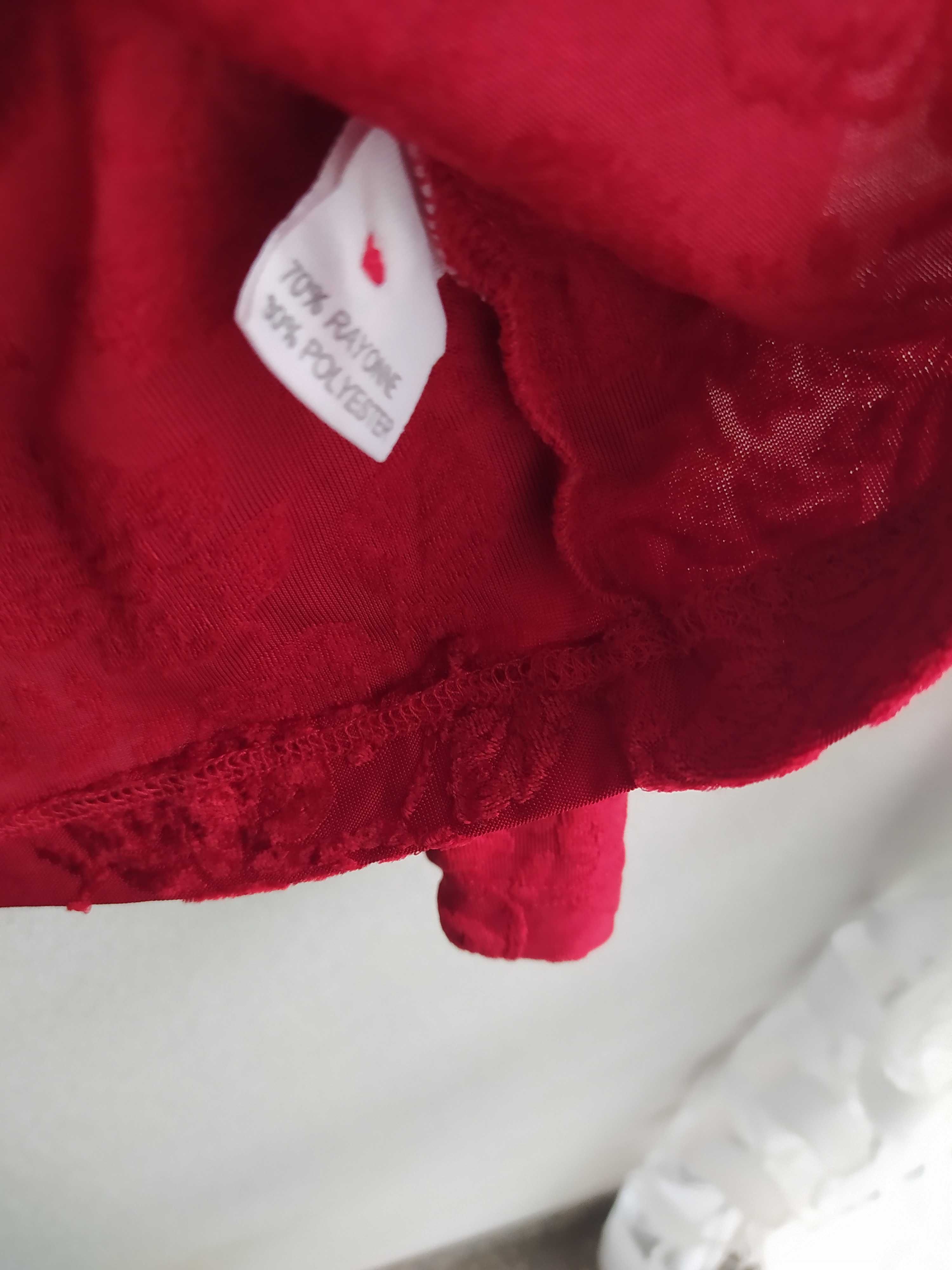 Czerwona elegancka Bluzka z Jedwabiem r.40/L