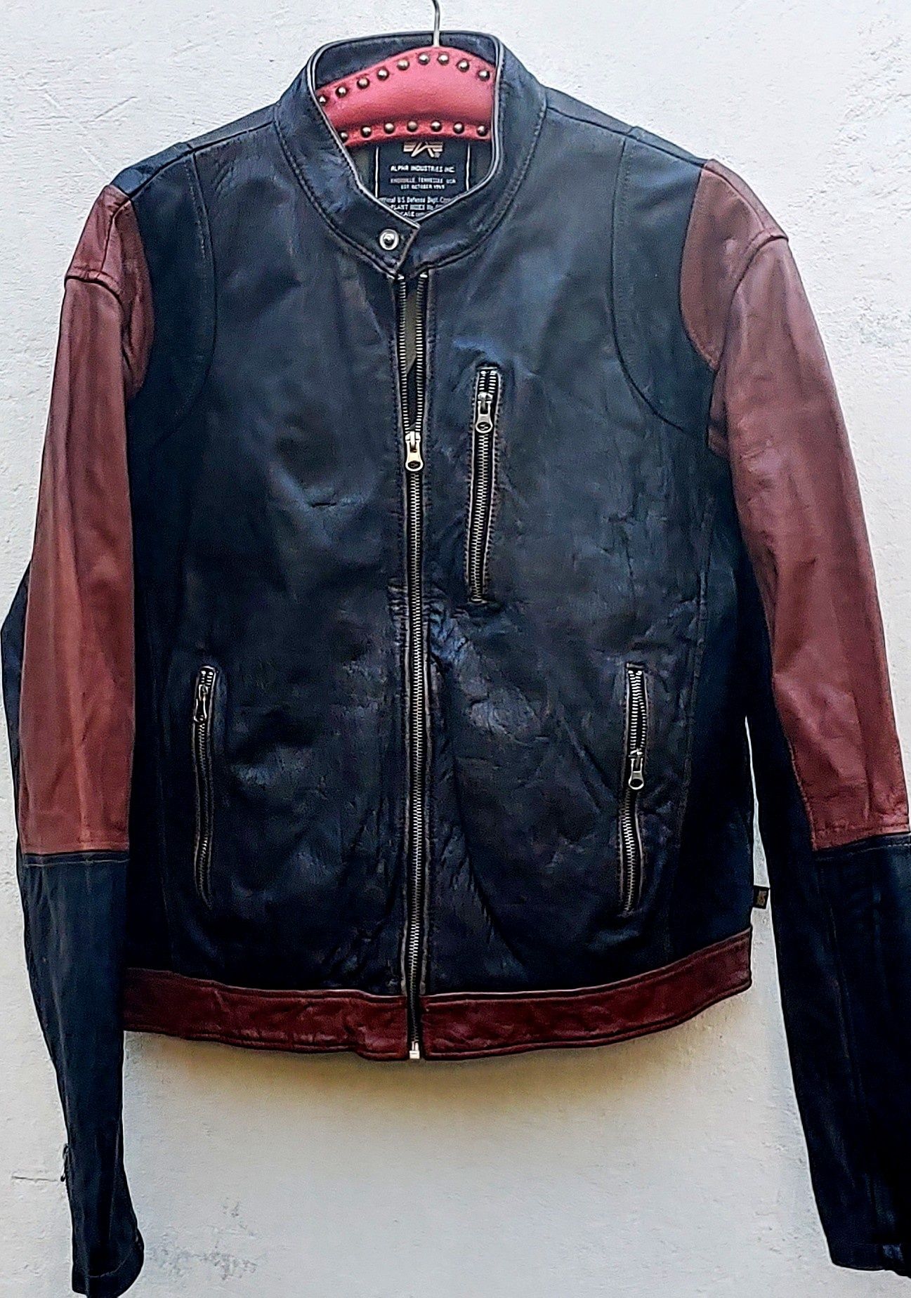 Кожаный бомбер байкерская куртка Alpha Industries size XL