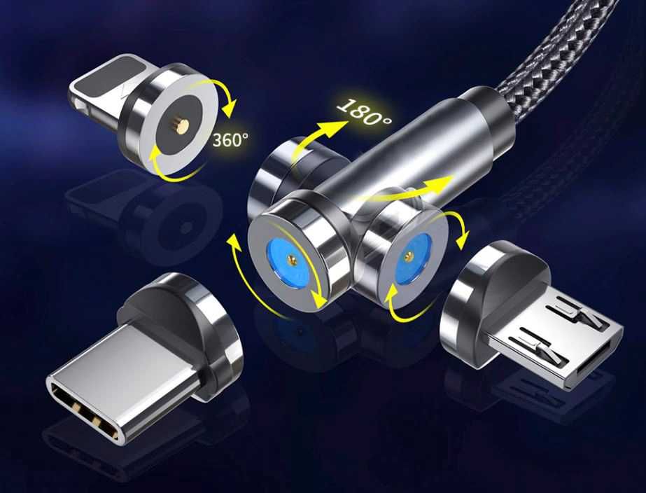 Магнитный зарядный кабель USB  на 360 град (type C, lightening, micro)