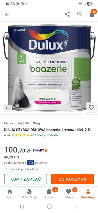 Nowa farba Dulux Szybka Odnowa Boazerie 2,5l kremowa biel