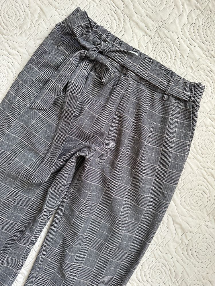 Pull&Bear 38 M spodnie w kratkę jesienne z wiązaniem