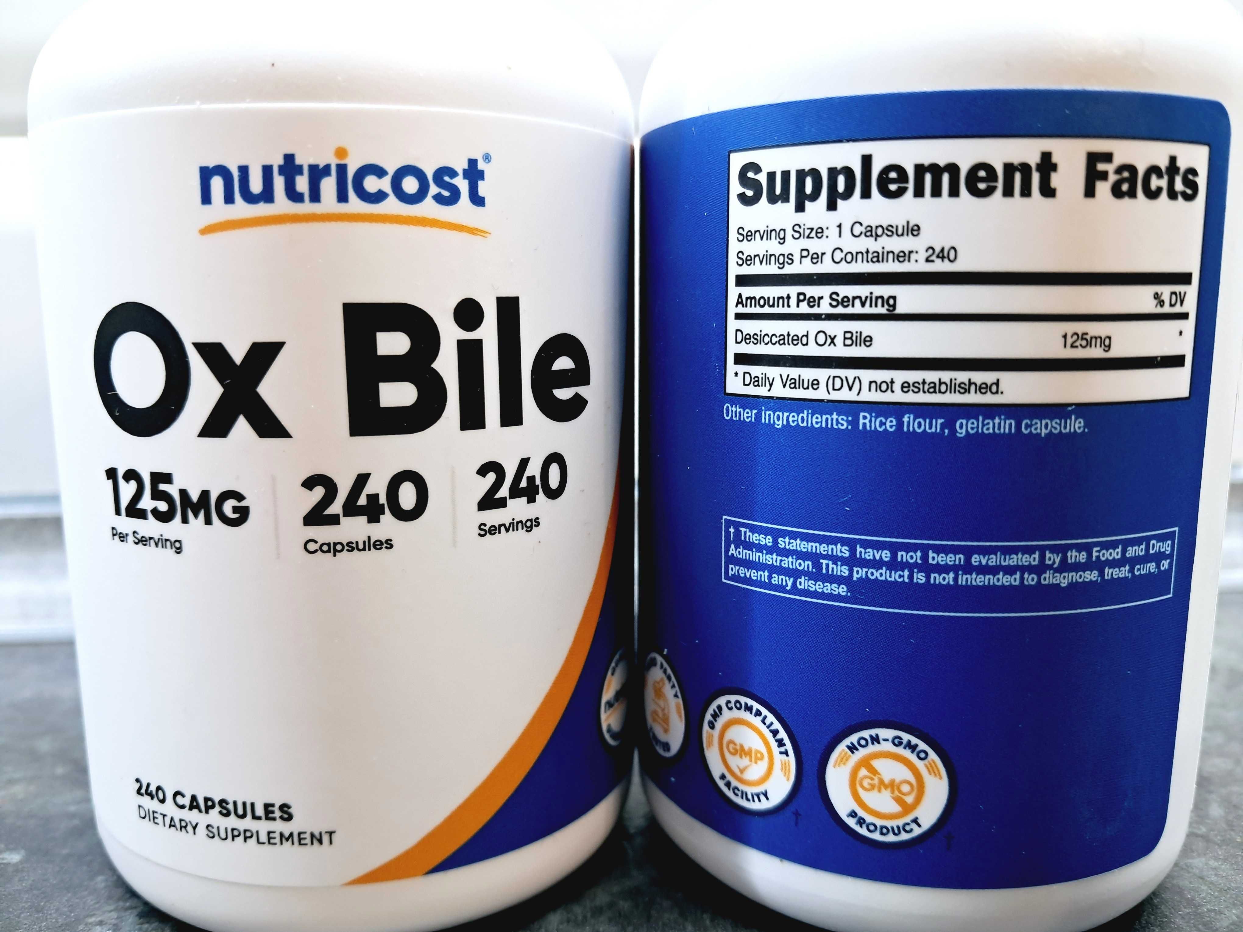 Nutricost, Ox Bile 125 мг (240 капс.), бычья желчь, бичача жовч
