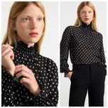 H&M S-L czarna obszerna satynowa bluzka w groszki kropki