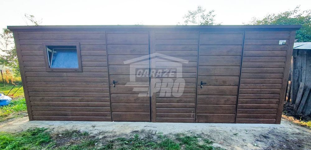 Domek ogrodowy - schowek 6x3 2x drzwi + okno  ciemny orzech GP219