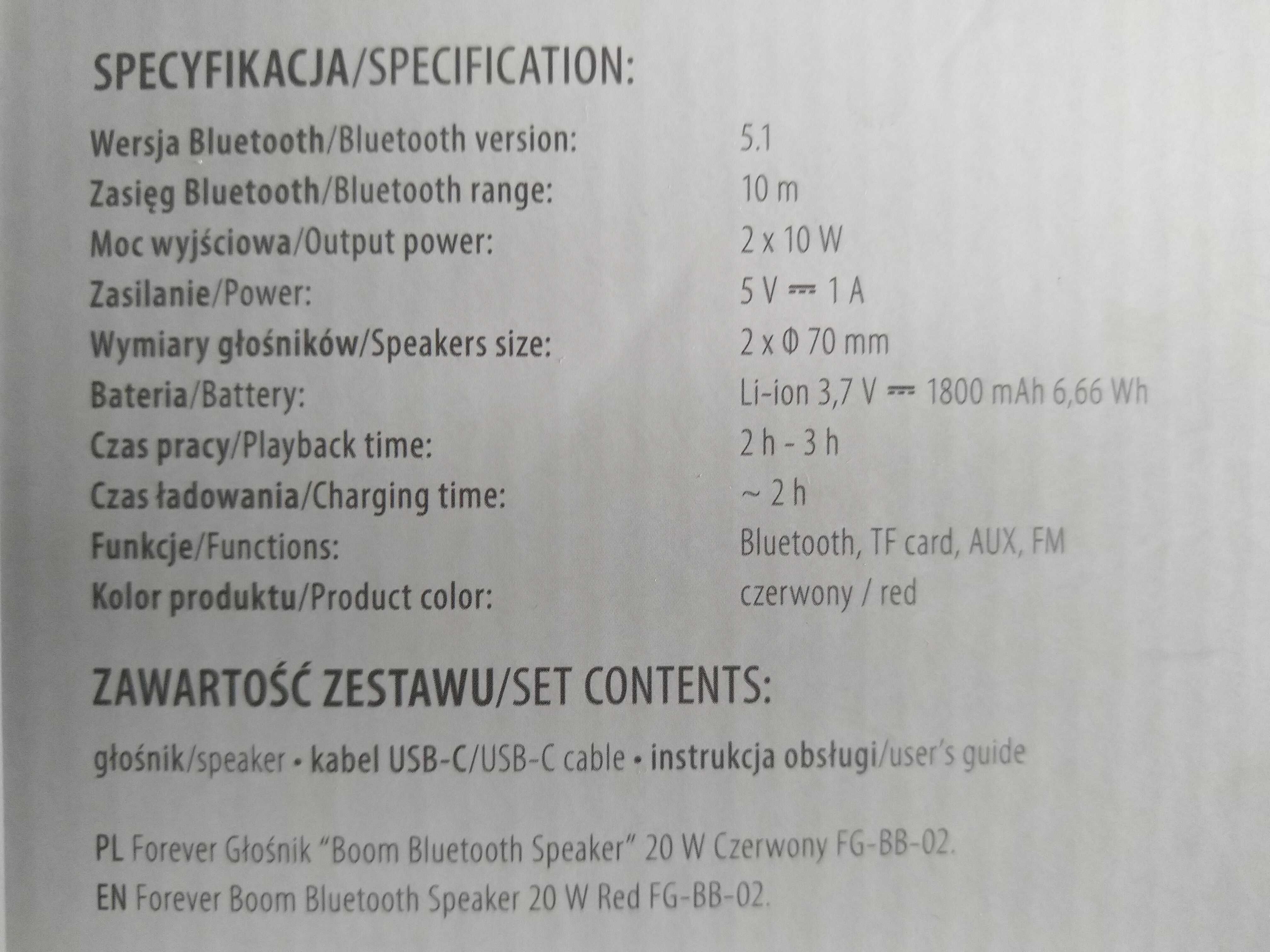 HIT Głośnik 20W bezprzewodowy CZERWONY akumulatorowy BT 5.1 RGB KURIER