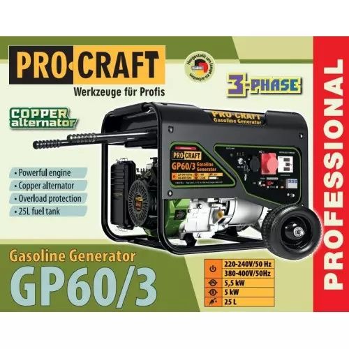 Генератор бензиновий 380v  Procraft GP60/3