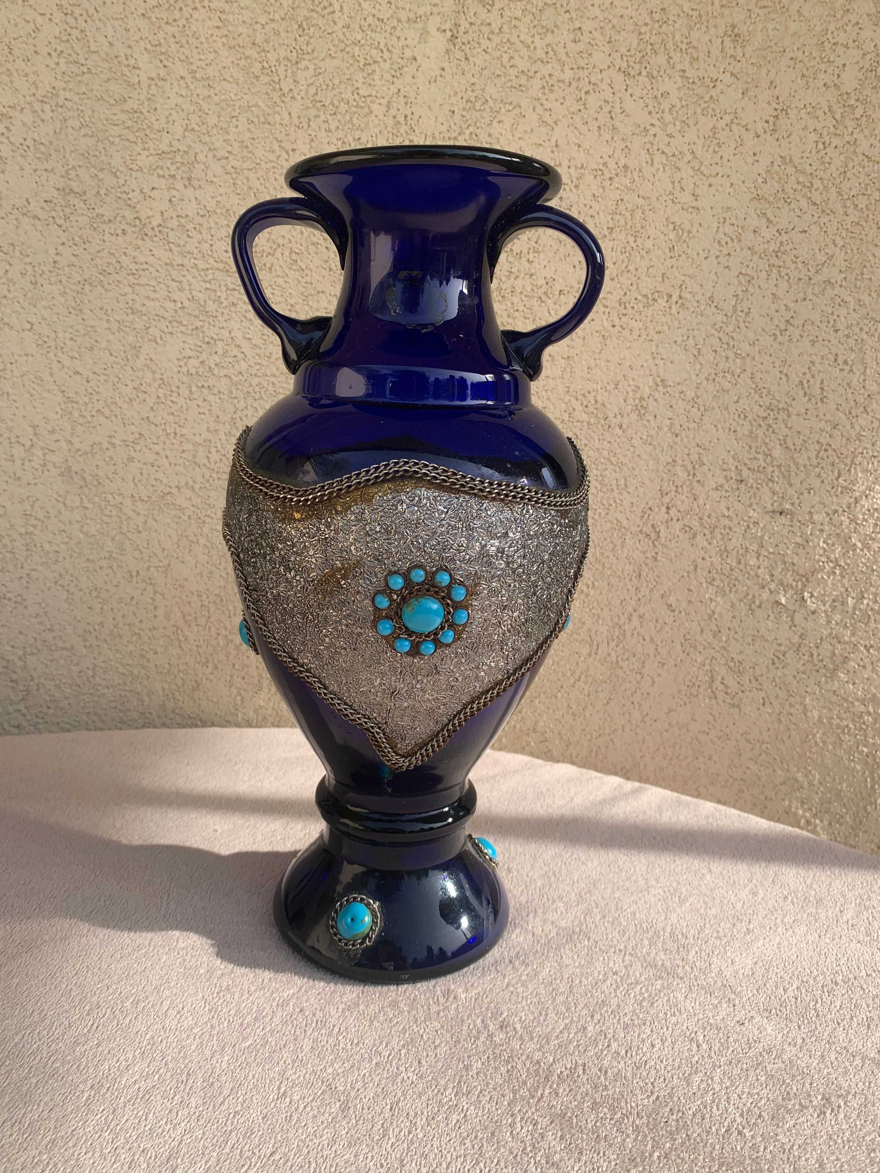 Stary wazon z kobaltowego szkła 32 cm