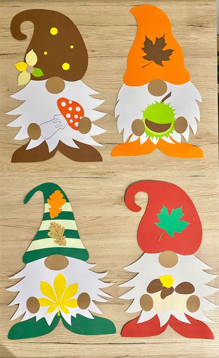 Dekoracja krasnale skrzaty jesienne dwustronne 4 szt