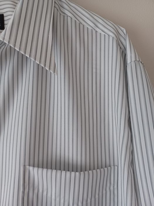 Elegancka bawełniana koszula biała rozm 45/46 pionowe szare paski Walb