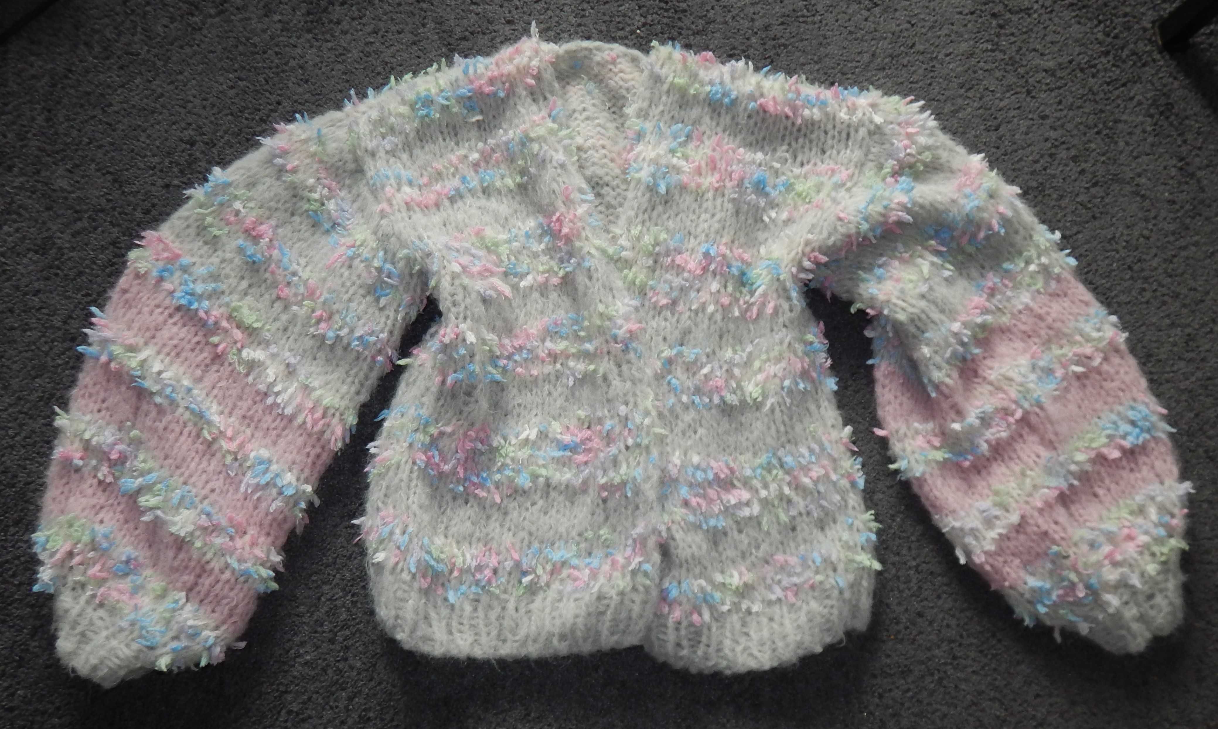 Kardigan szary w confetti sweter handmade ręcznie robiony alpaka S/M