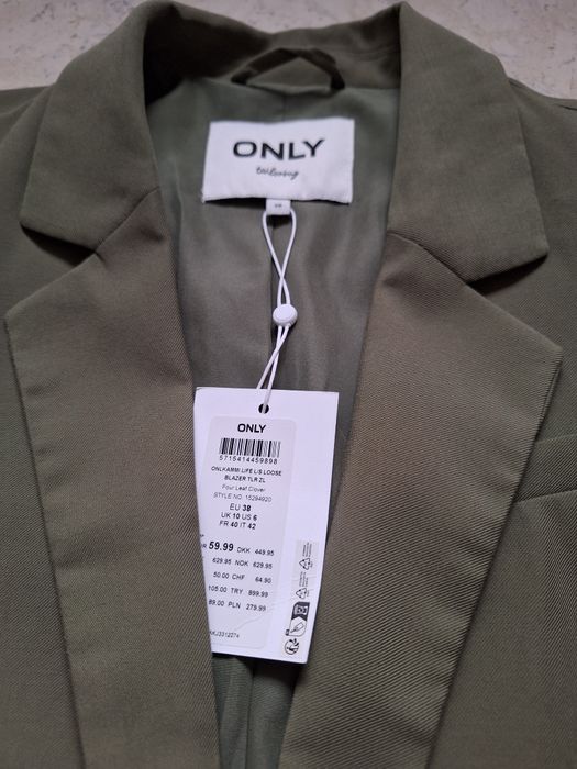 Nowy ONLY żakiet r.38 marynarka 100% wiskoza khaki jak Massimo Dutti