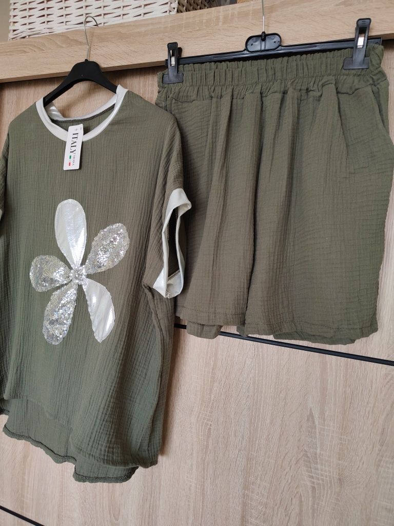 Zestaw komplet szorty muślin bawełna bawełniany plus size 48 50 duży r