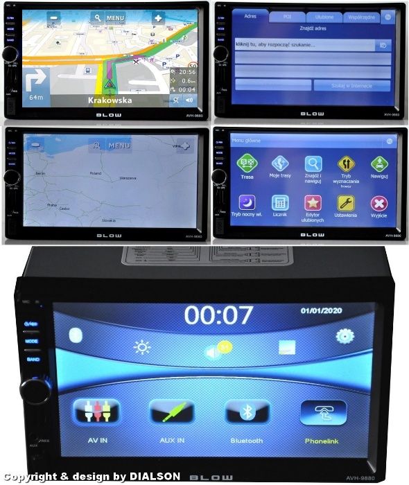 Radio Samochodowe BLOW 2DIN USB 7 Nawigacja GPS do IGO MAPY EUROPY PL