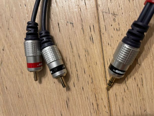 Kabel 10 metrów minijack (3,5 mm) - 2x RCA (cinch) - zestaw 10 sztuk.